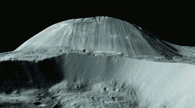 Perspective view of Ahuna Mons on Ceres from Dawn Framing Camera data (no vertical exaggeration).